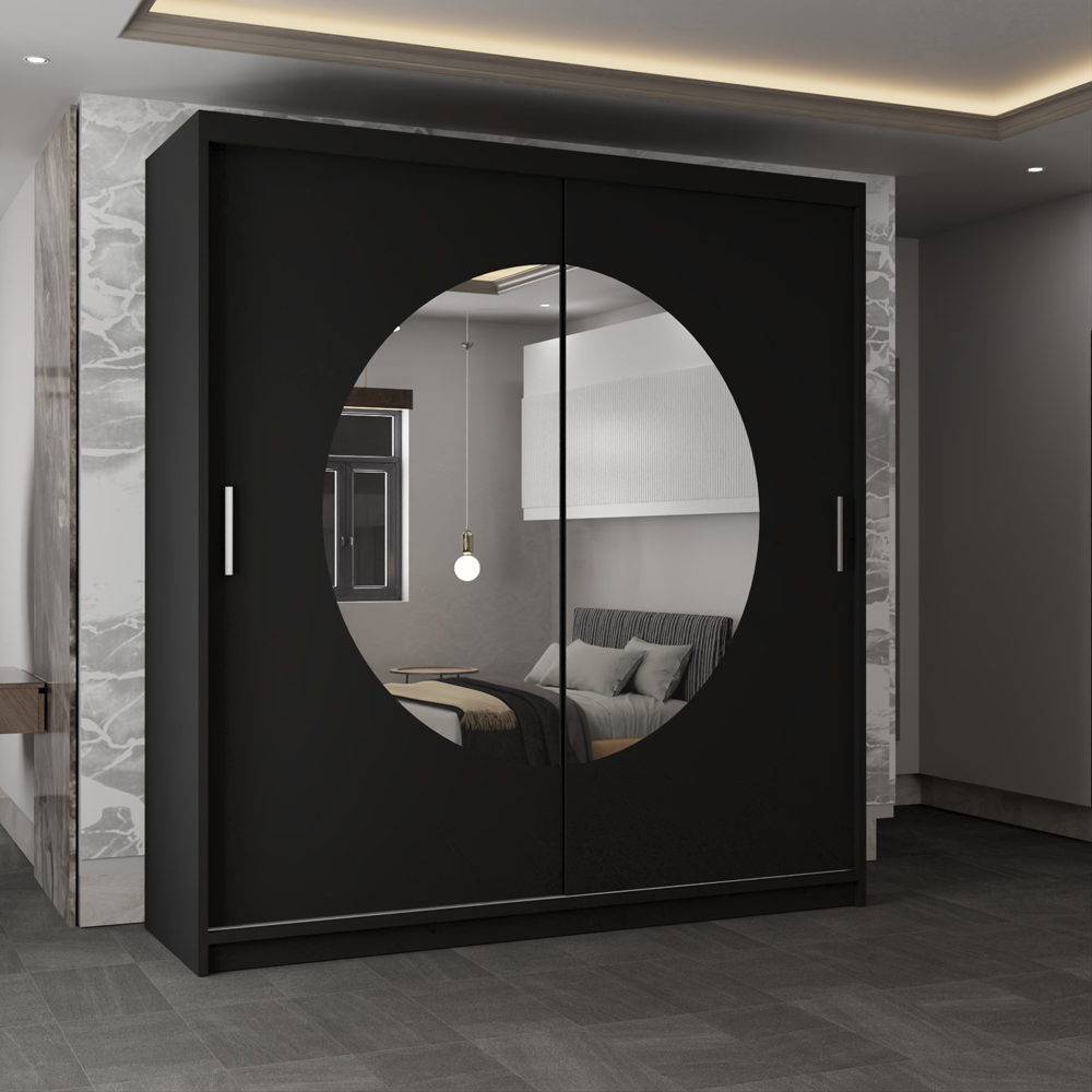 Sliding Wardrobes 4U Moon 2 Door Black Mirrored Wardrobe Image 4