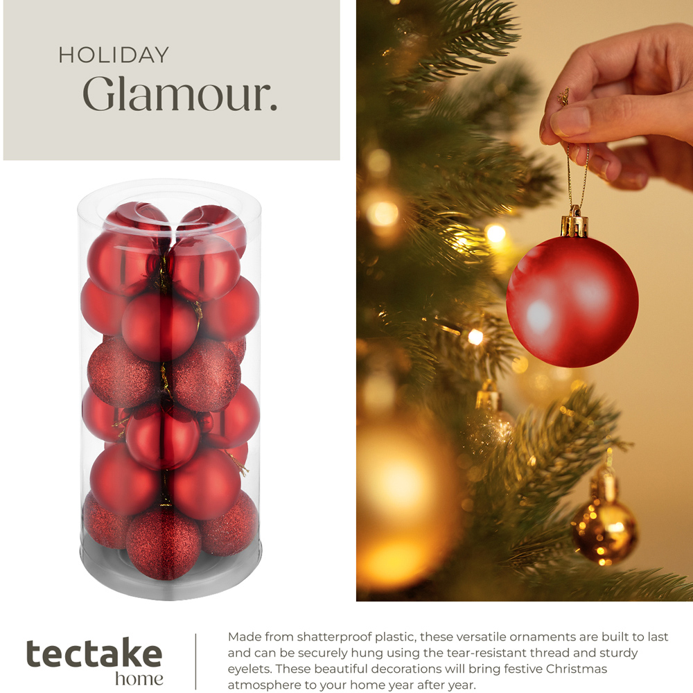 tectake Red Shatterproof Christmas Baubles 24 Pack Image 4