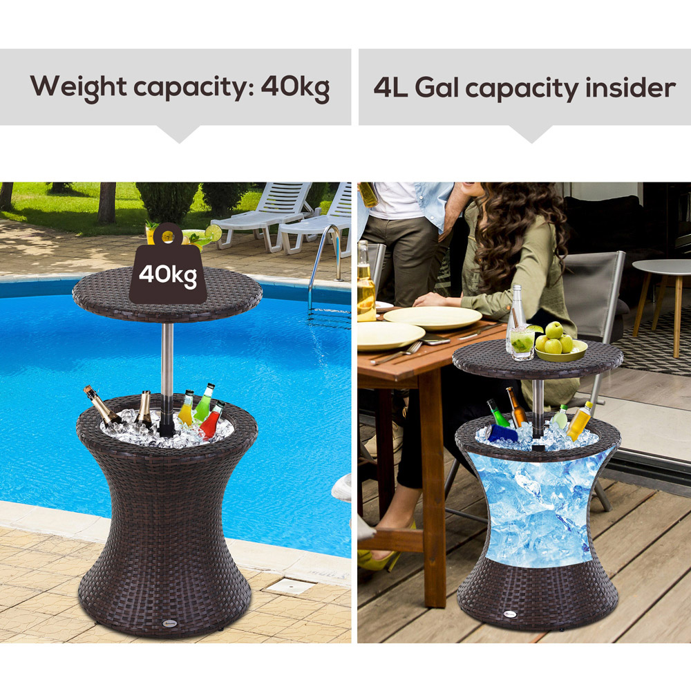 Outsunny Brown Rattan Beer Cooler Ice Bucket Table Image 6