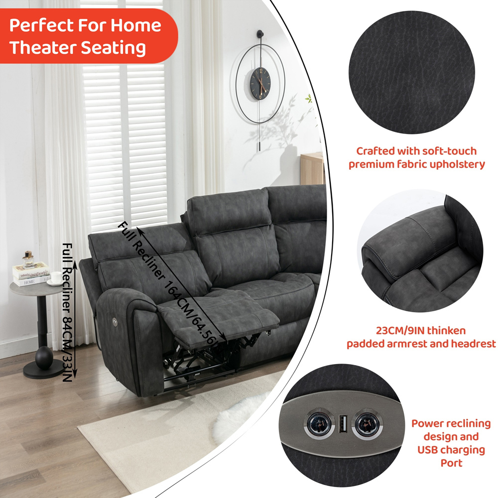 Furniture One 4 Seater Dark Grey Power Corner Recliner Sofa Set with Cup Holders Image 4
