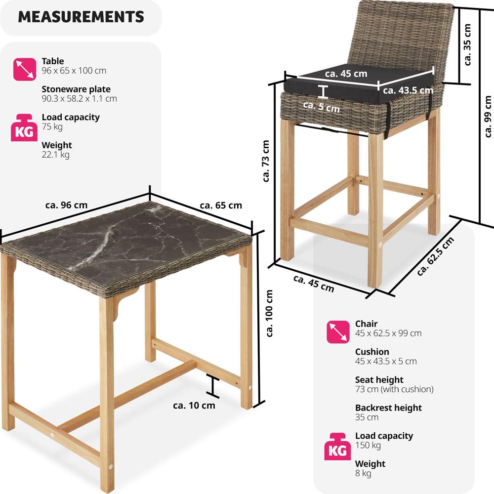tectake Kutina Latina 4 Seater Poly Rattan Bar Dining Table Nature Image 9