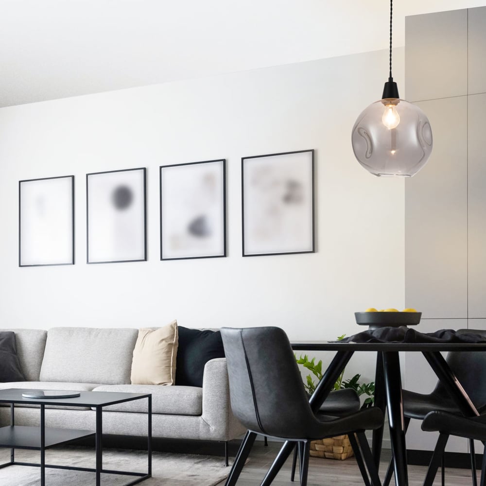 Cosylyte Millfield Matt Black Base Smoky Dimple Glass Pendant Light Image 6