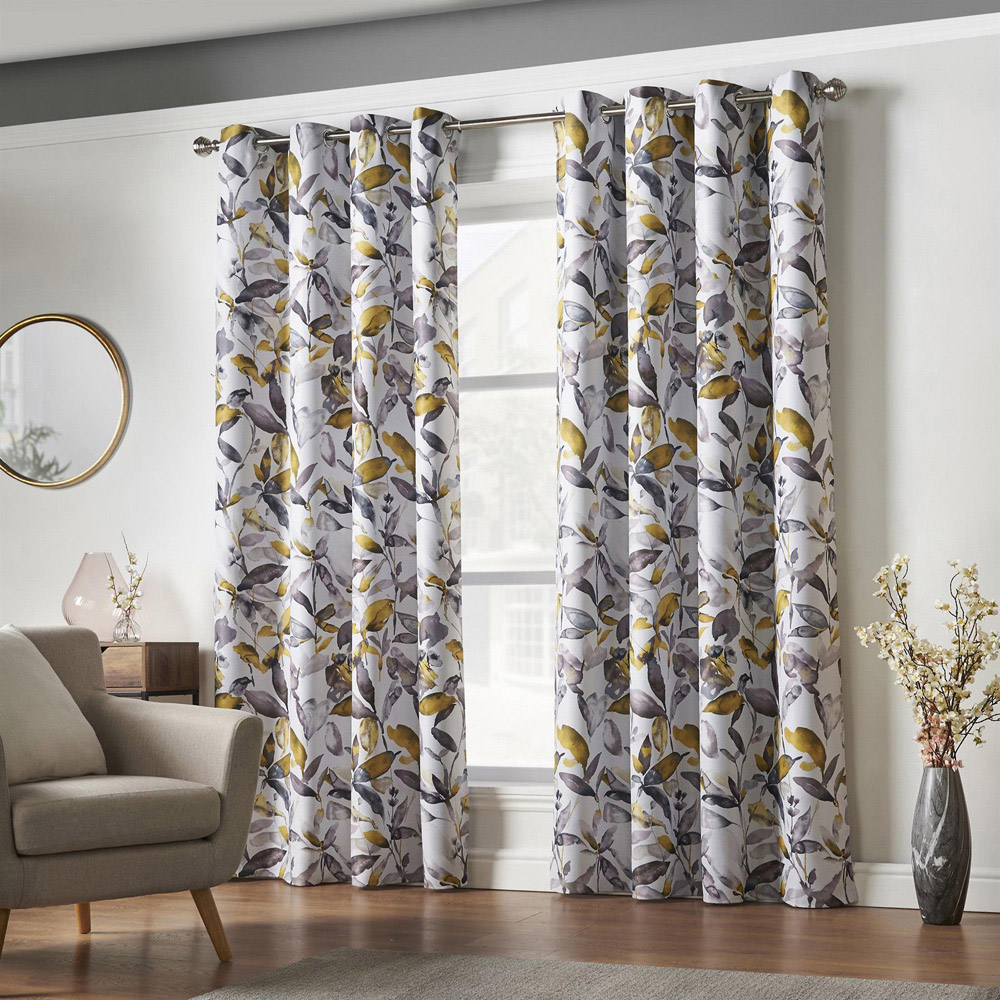Alan Symonds Ochre Watercolour Blackout Ring Top Eyelet Curtains 168 x 137cm Image 2