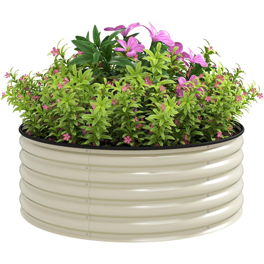 Outsunny Cream White Galvanised Planter with Gloves 1.4 x 3.9ft Image 1