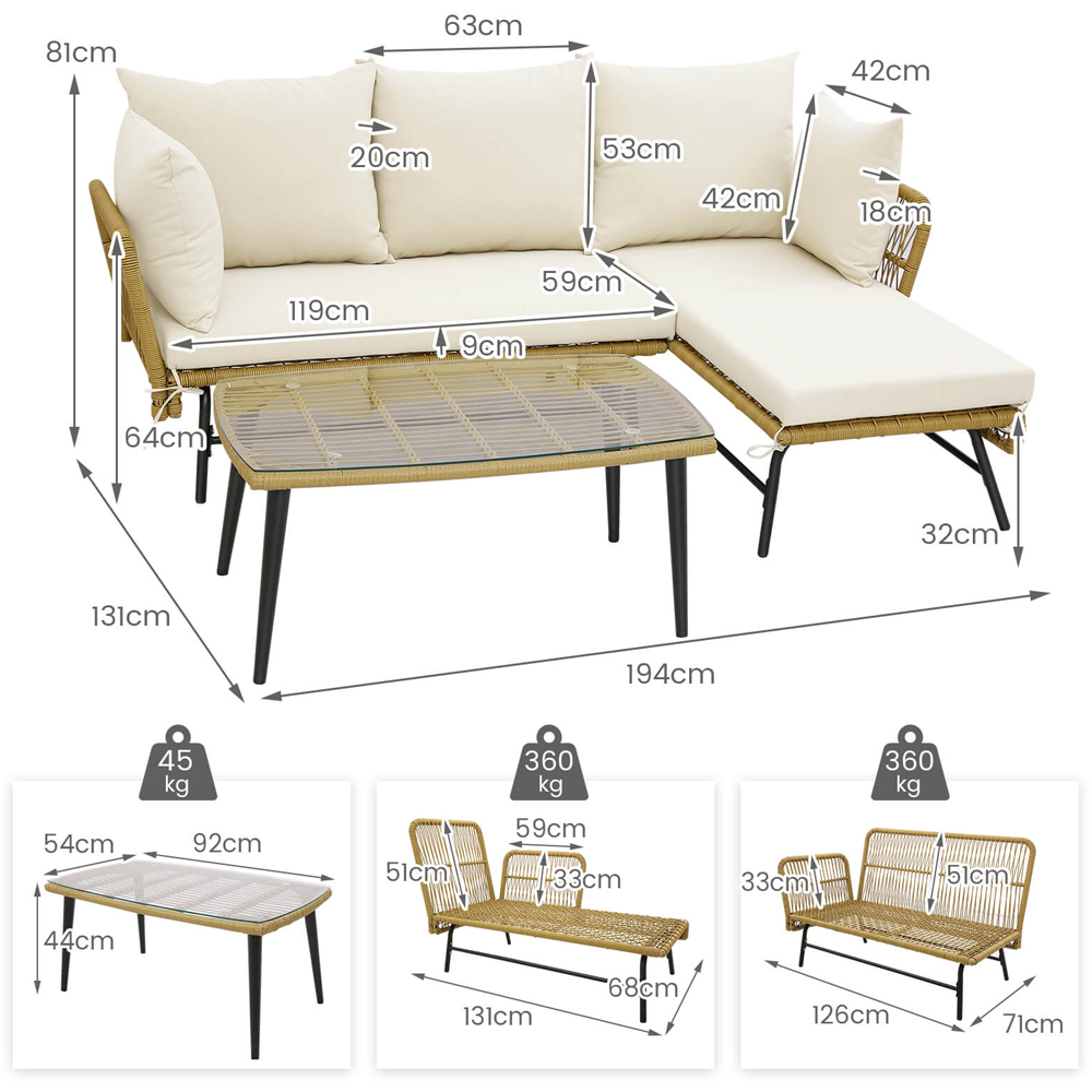 Costway 4 Seater Rattan White L Shaped Lounge Sofa Set Image 9