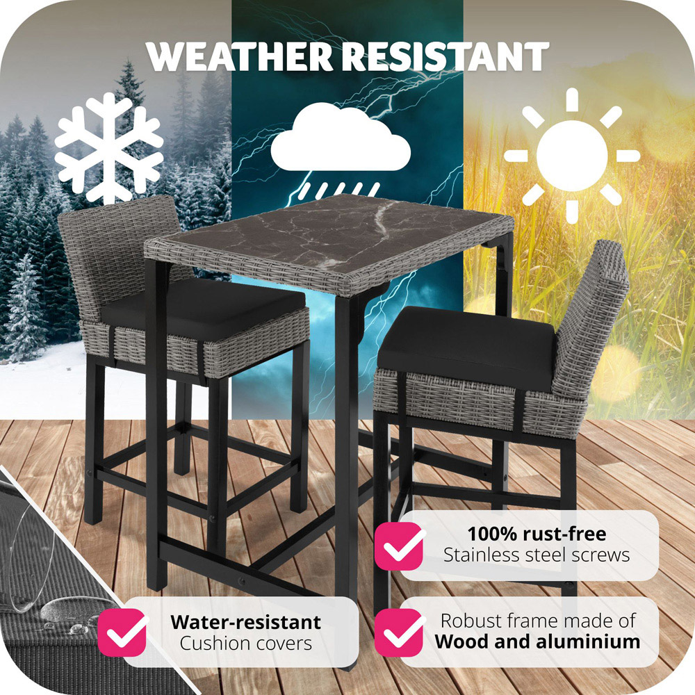 tectake 2 Seater Grey Poly Rattan Bistro Bar Table Set Image 8