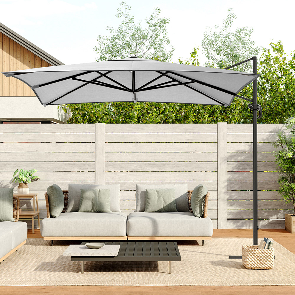 Living and Home Grey Square Rotating Tilt Cantilever Parasol with Cross Base 3m Image 5