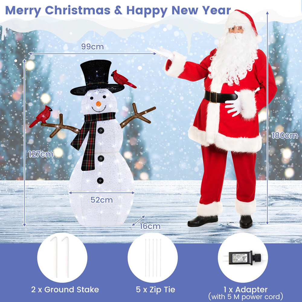 Costway Warm-White LED Pre-Lit Snowman Christmas Ornament 4.1ft Image 7