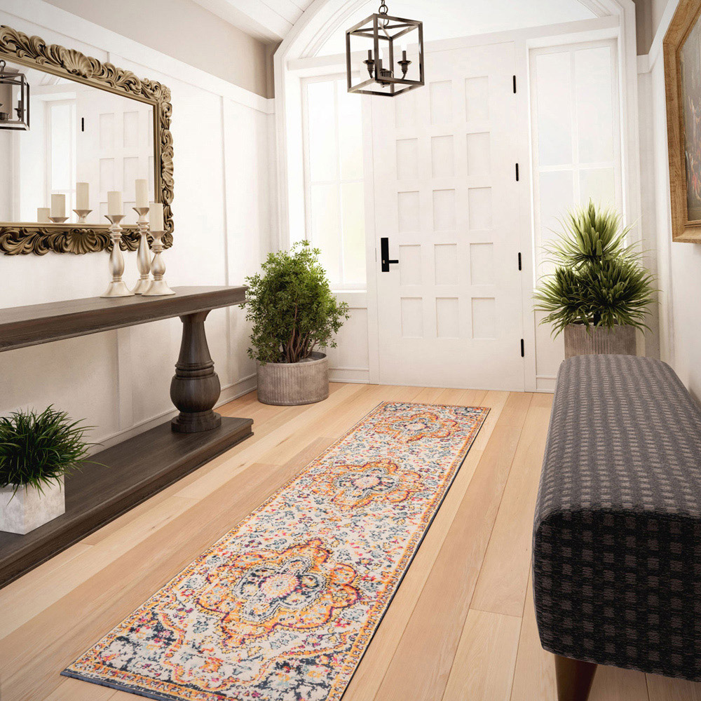Kukoon Bold Multicolour Distressed Traditional Medallion Rug 240 x 60cm ...
