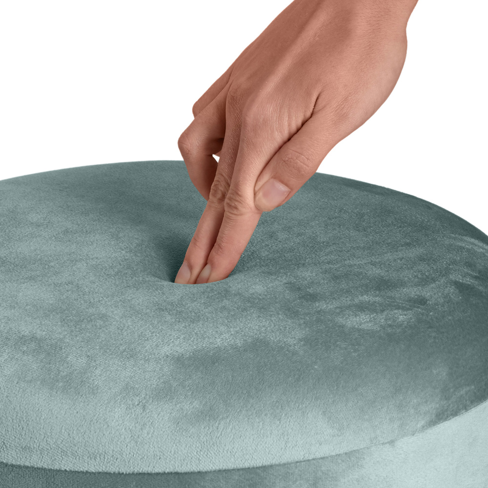 tectake Sarina Turquoise Velvet Look Padded Round Stool with Storage Image 6