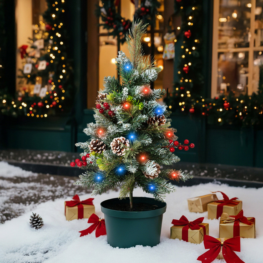 Living and Home Pre-Lit Artificial Christmas Tree with Berries and Pinecones 2.3ft Image 2