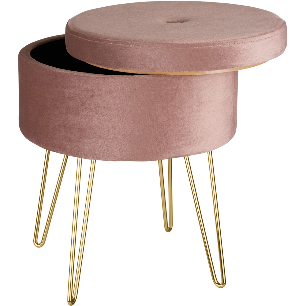 tectake Ava Rose Velvet Look Padded Round Stool with Storage Image 3