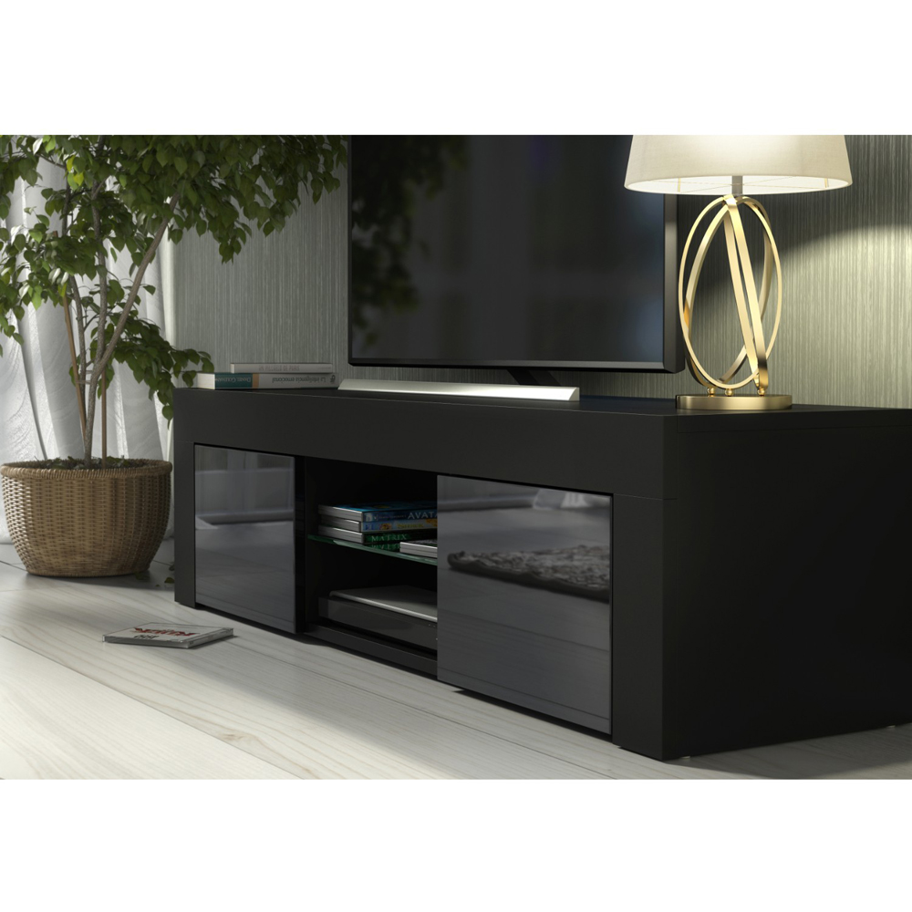Creative Furniture Loom Black and Black Gloss 2 Door 2 Shelf TV Unit Image 3