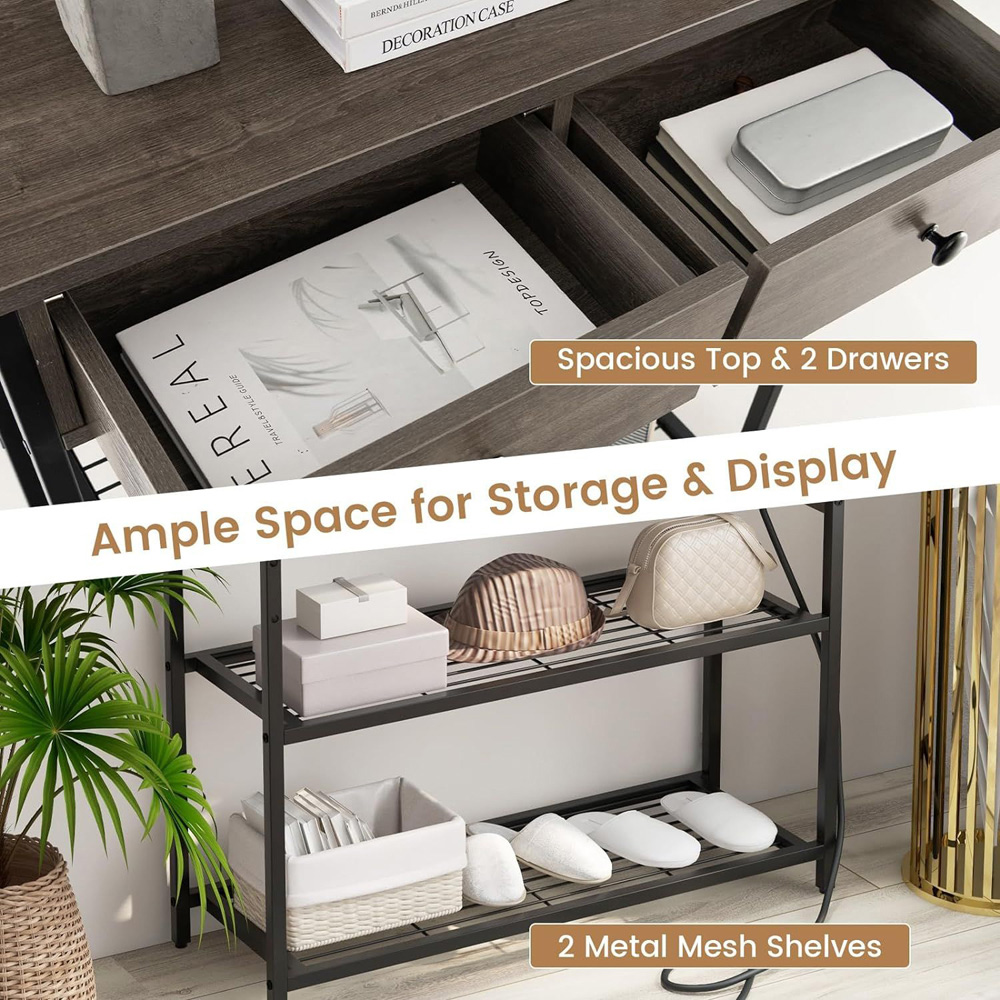 Costway Grey Entryway Narrow Console Table Image 5
