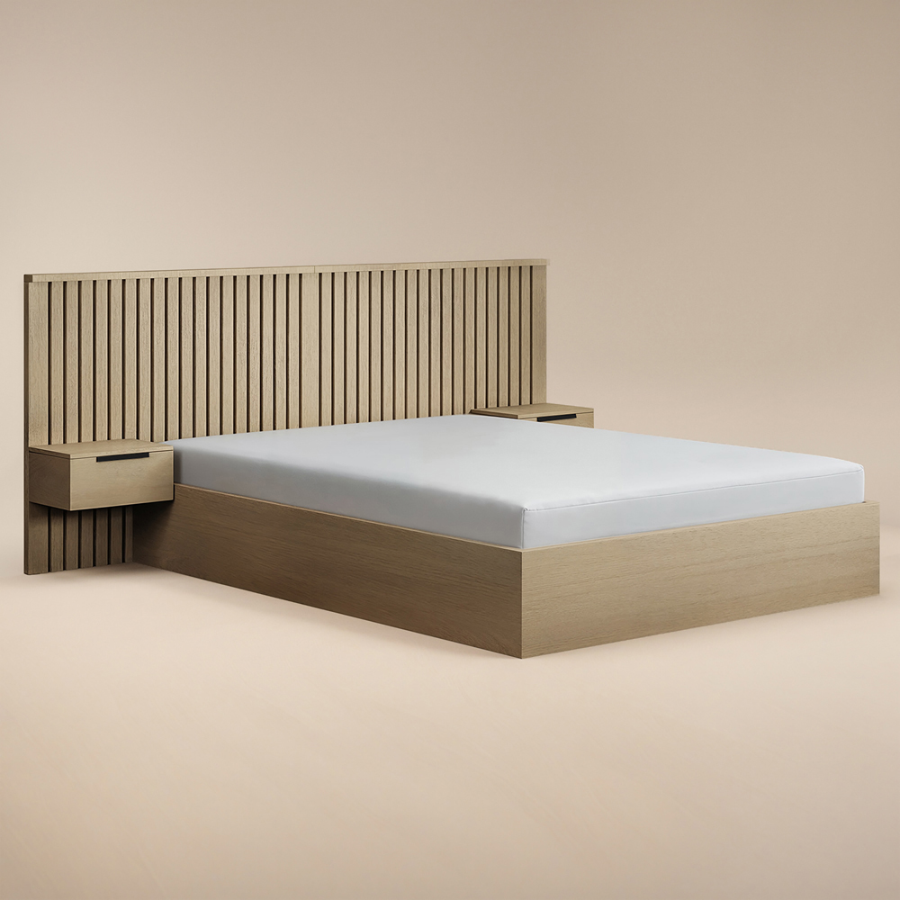 Solace+Co Taylor Double Light Wood Hotel Ottoman Bed with Side Table Image 3