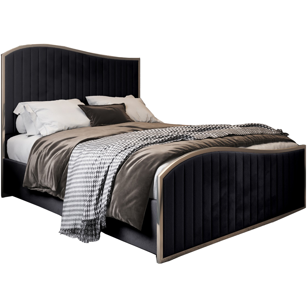 Brixton Black Super King Size Velvet Upholstered Metal Bed Frame with Wave Headboard Image 2