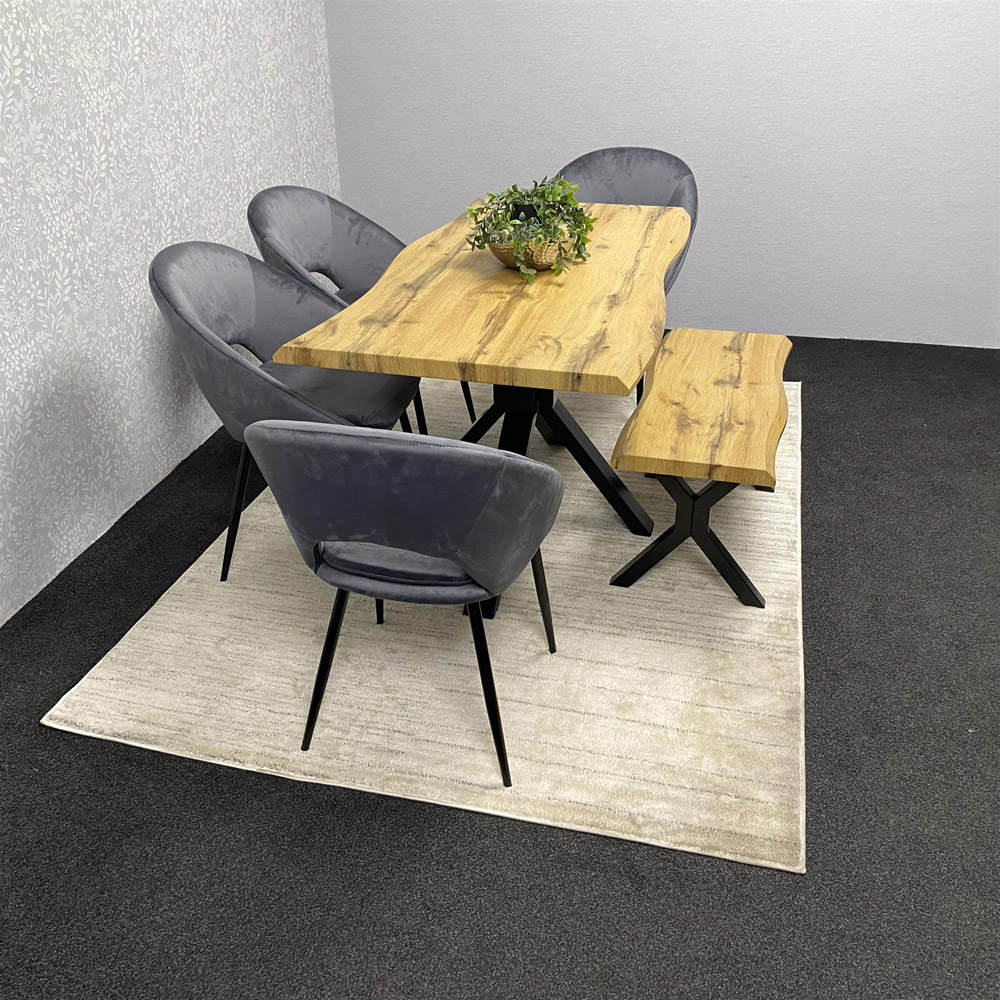 Kosy Koala 6 Seater Velvet Wooden Rectangle Dining Set with Bench Grey Image 4