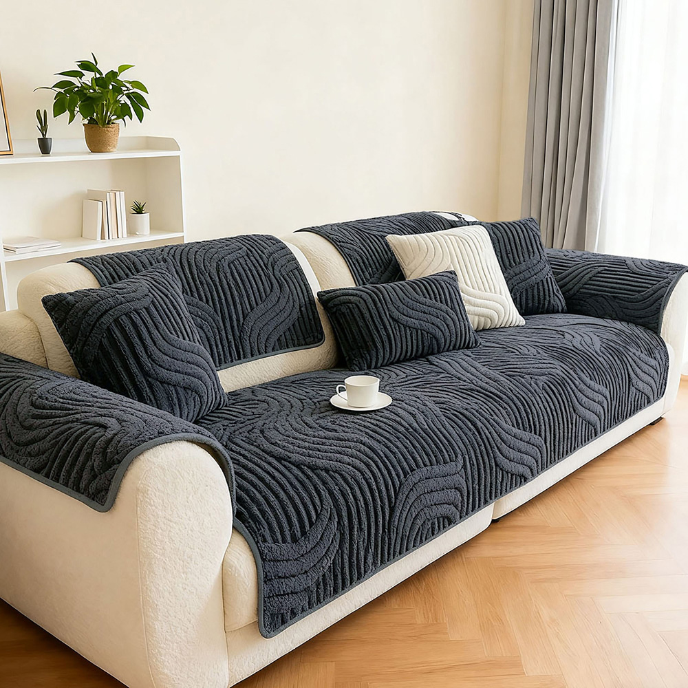 Living and Home Dark Grey Minimalist Wavy Geometric Non-Slip Sofa Mat 160 x 90cm Image 2