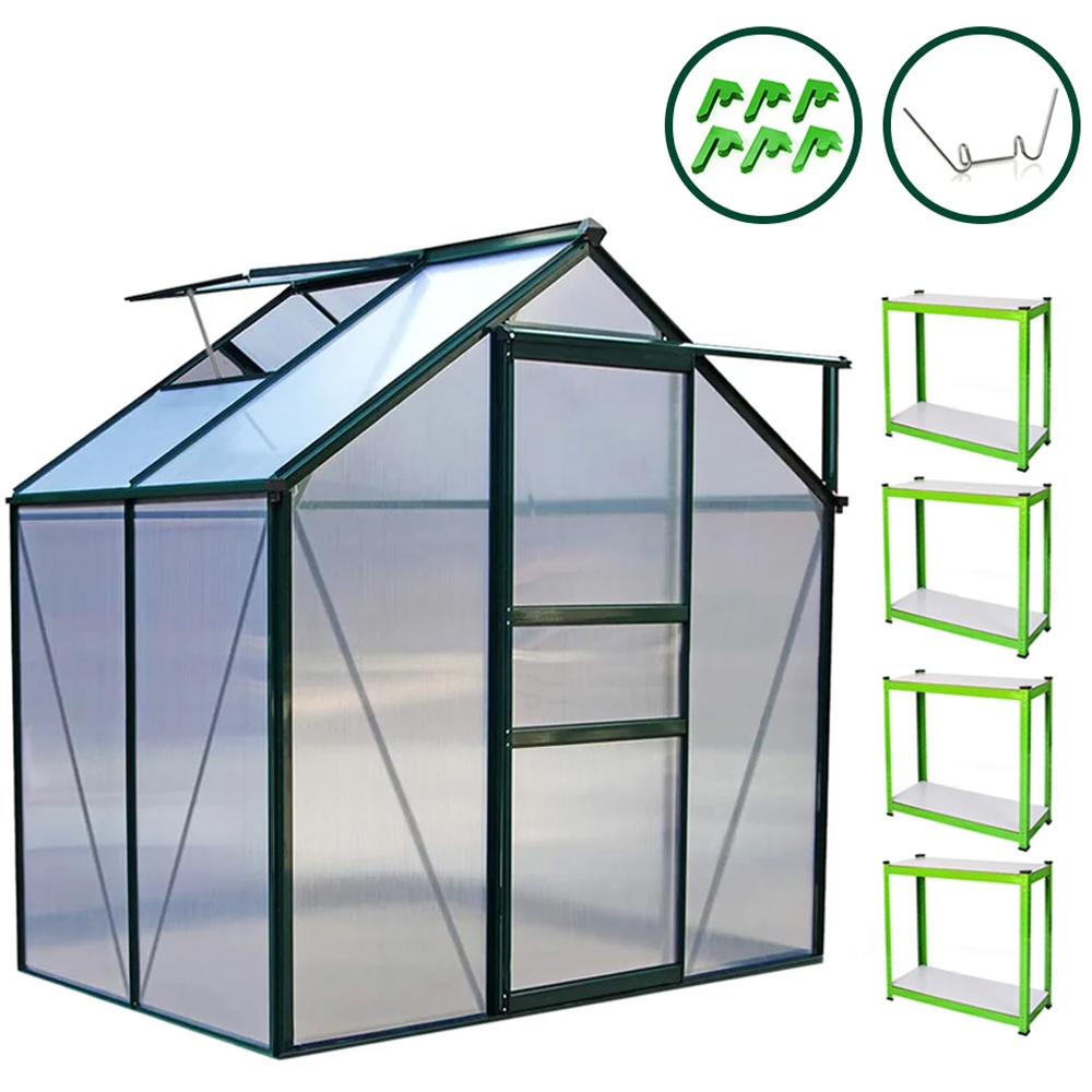 MonsterShop Green 6 x 4ft Greenhouse and Racking Image 6