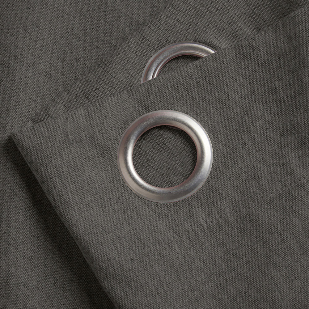 Alan Symonds Charcoal Linen Look Blackout Ring Top Eyelet Curtains 110 x 137cm Image 2