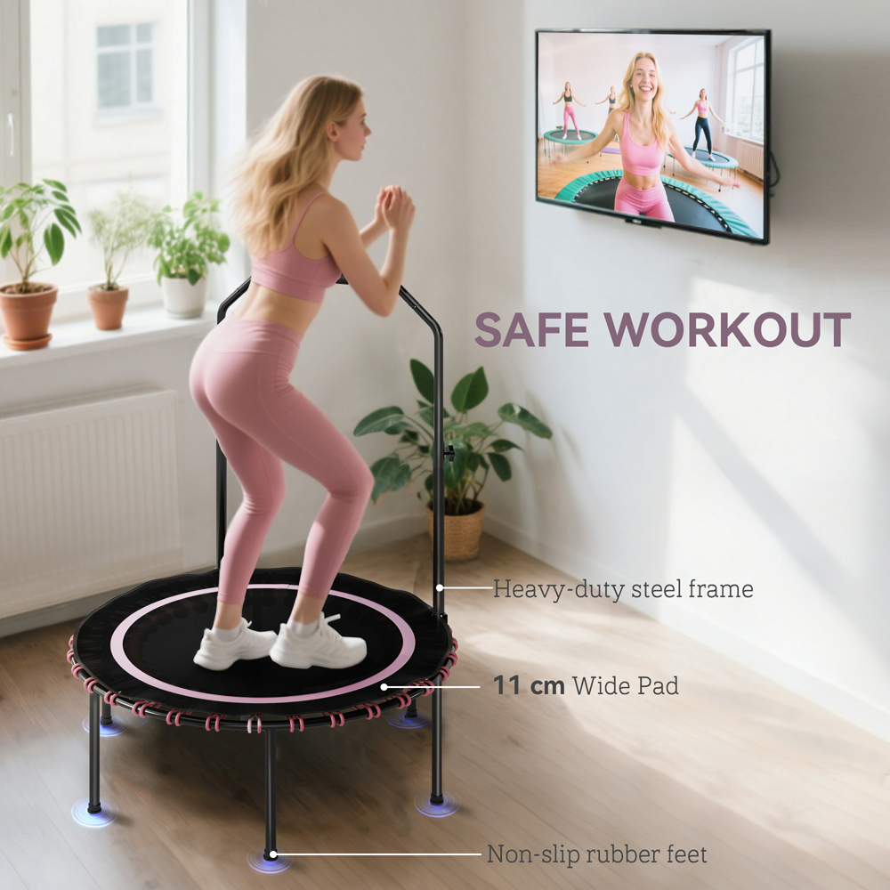 SPORTNOW 3.3ft Pink Foldable Rebounder Mini Trampoline with Handle Image 6