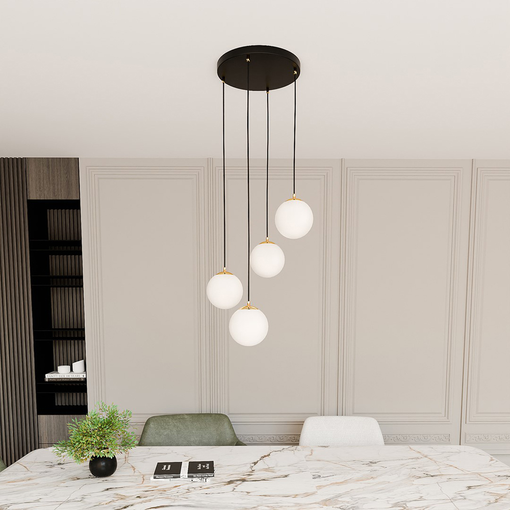 Emibig Royal 4 Light White Shade Black and Gold E14 Ceiling Pendant Light Image 4