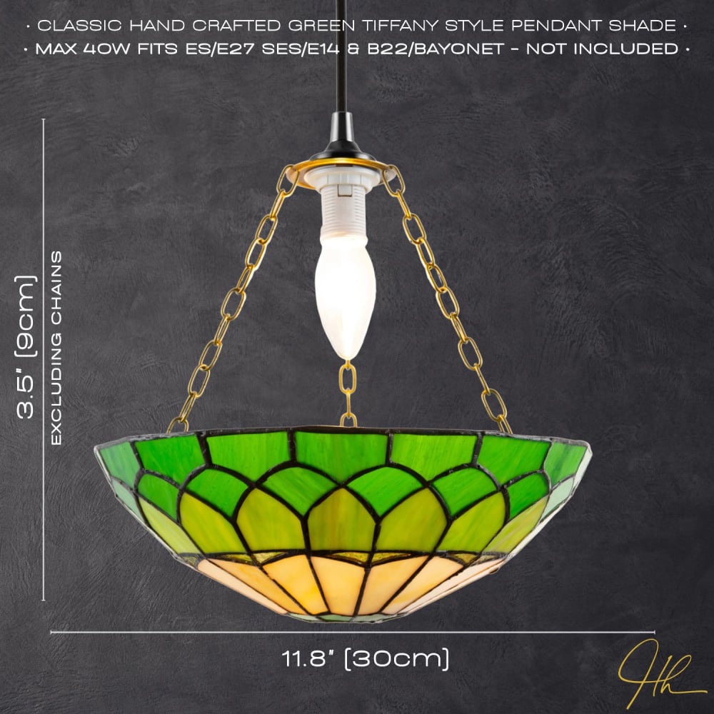 Happy Homewares Amber and Green Stained Glass Domed Pendant Lamp Shade Image 7
