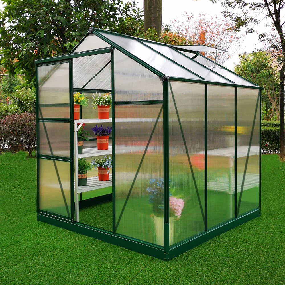 MonsterShop Green 6 x 6ft Polycarbonate Greenhouse with Base Image 2