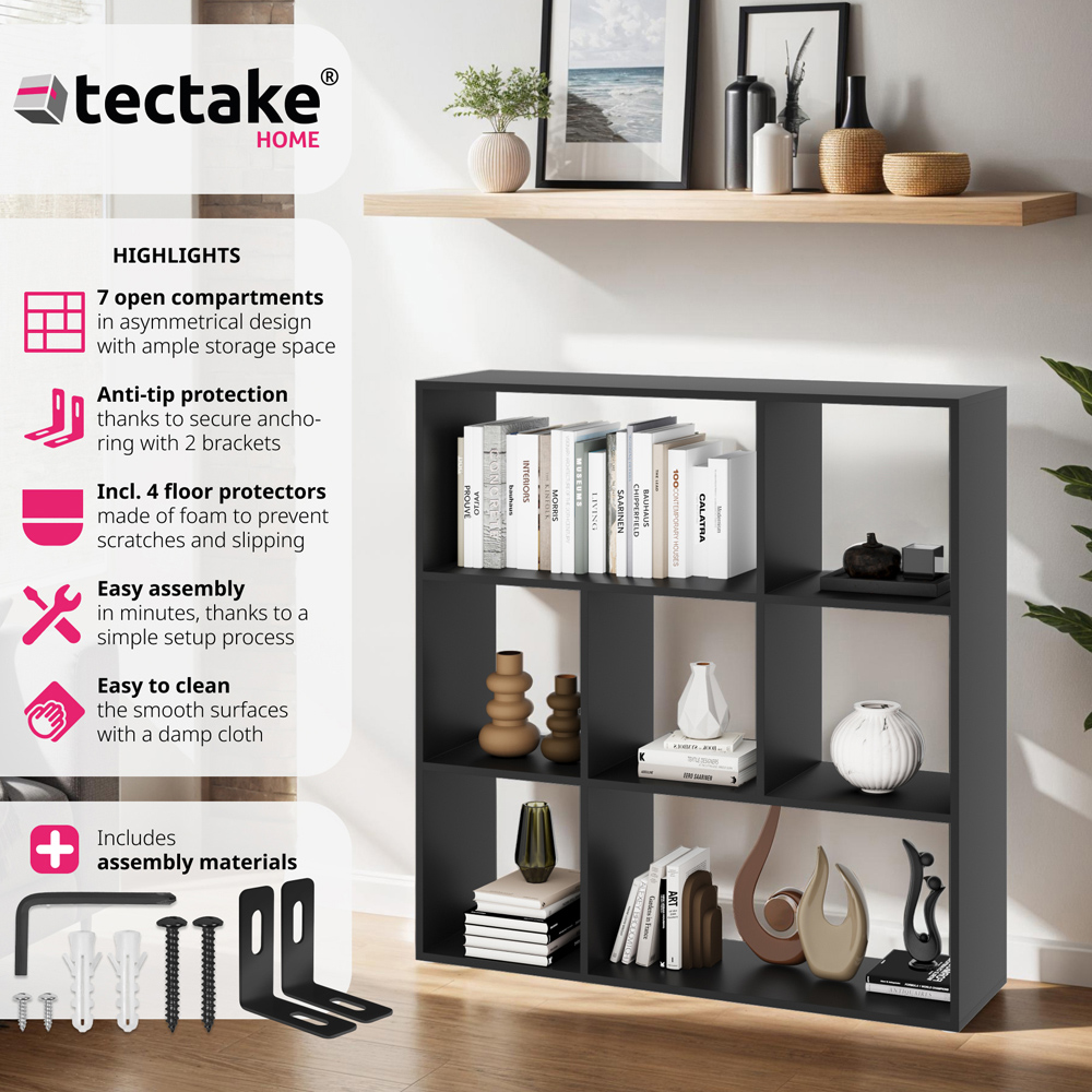 tectake Tartu 7 Shelf Black Bookshelf Image 5