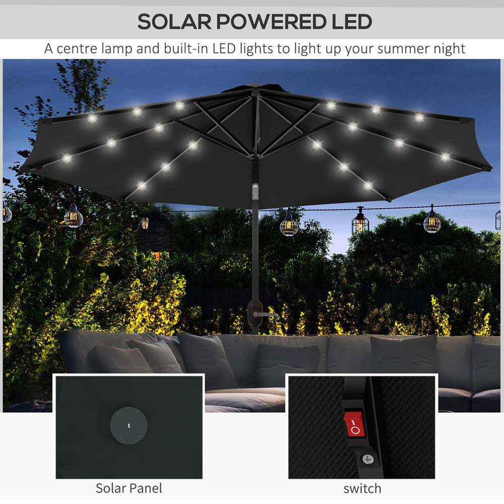 Outsunny Black 24 LED Crank and Tilt Umbrella Parasol 2.7m Image 4