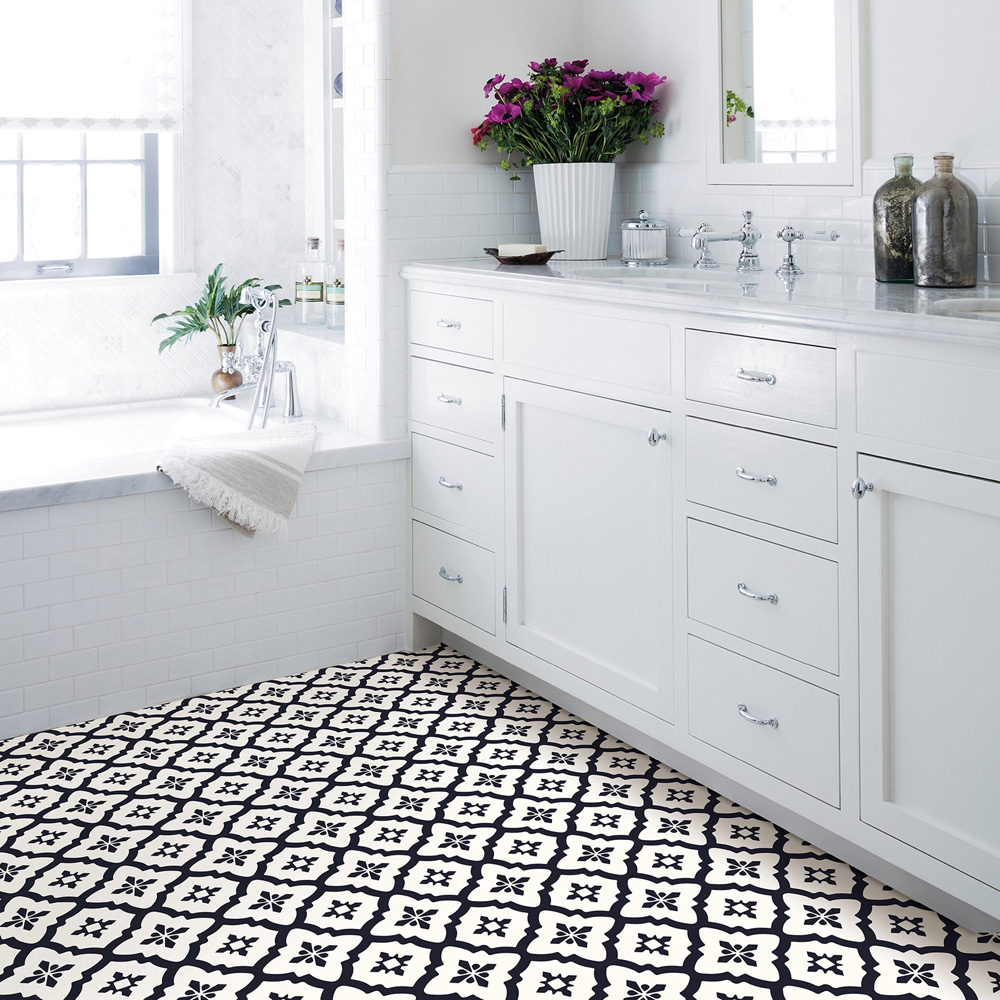 Floorpops Comet Black and White Peel and Stick Floor Tile 30.48 x 30.48cm 10 Pack Image 6