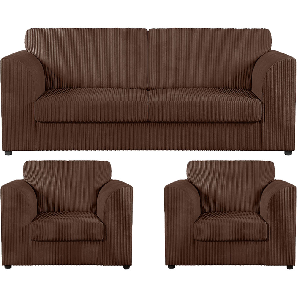 Luxor 5 Seater Chocolate Jumbo Cord Full Back Sofa Suite Image 2