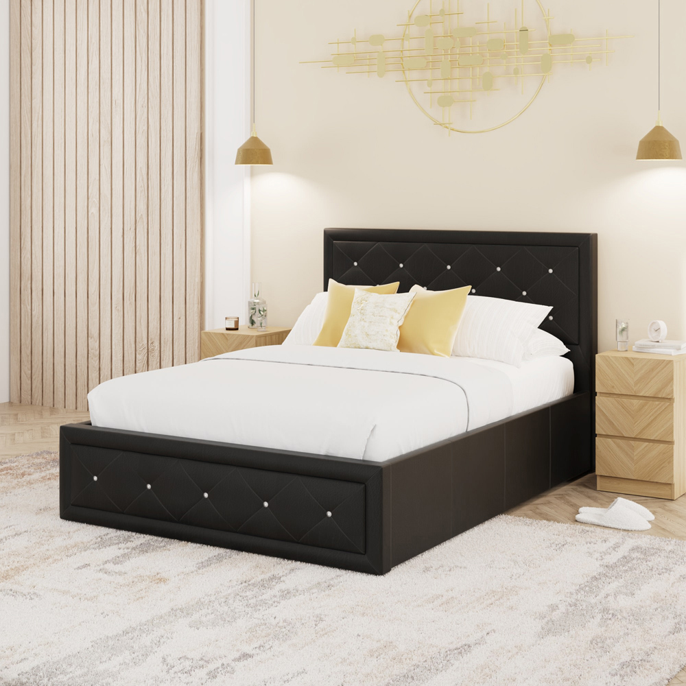 GFW Hollywood Double Black Gas End Lift Ottoman Bed with Buttoned Headboard Image 9