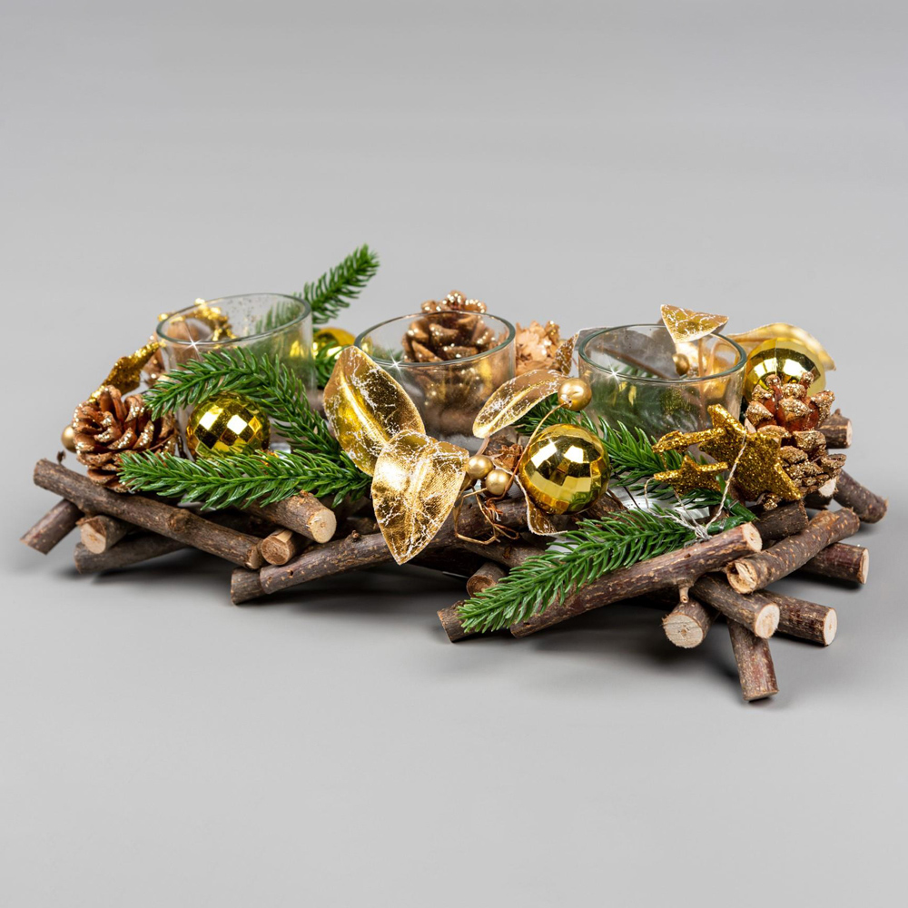 Shatchi Gold Twig Triple Candle Holder 28cm Image 2