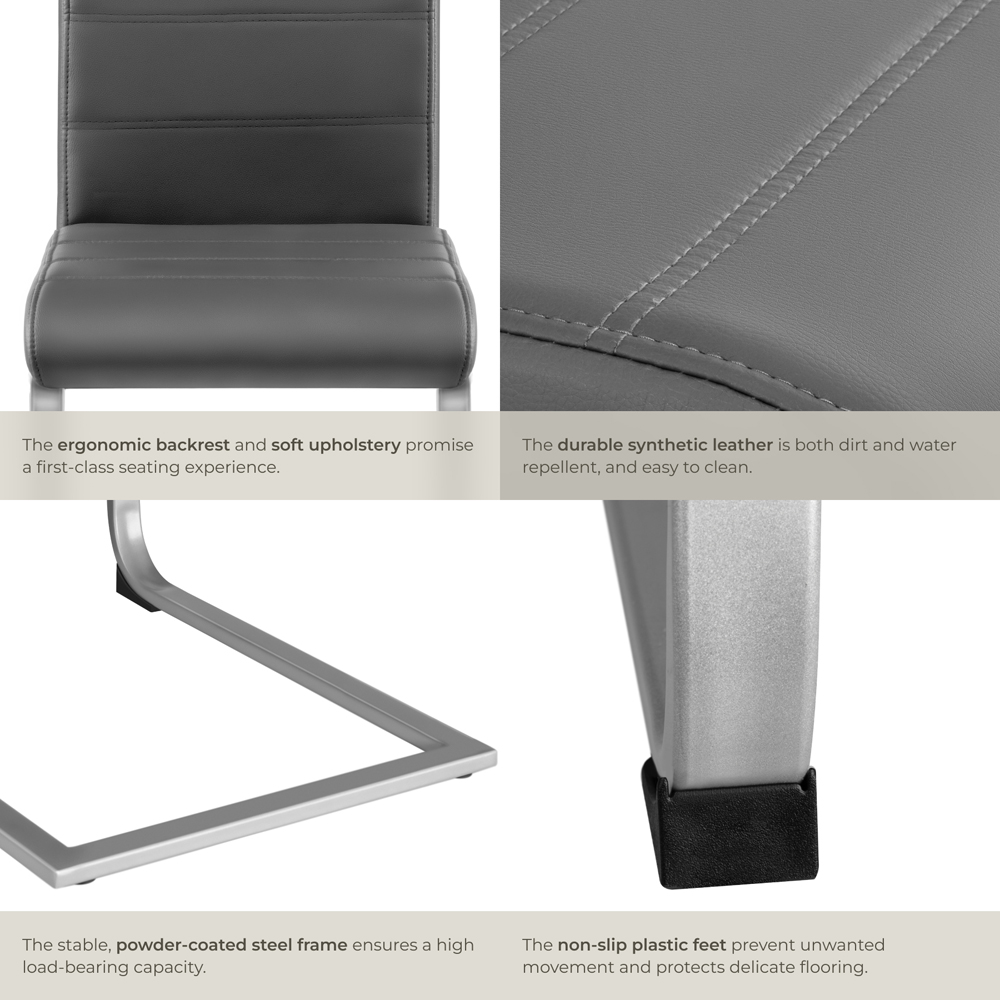 tectake Set of 4 Grey Cantilever High Backrest Dining Chair Image 5