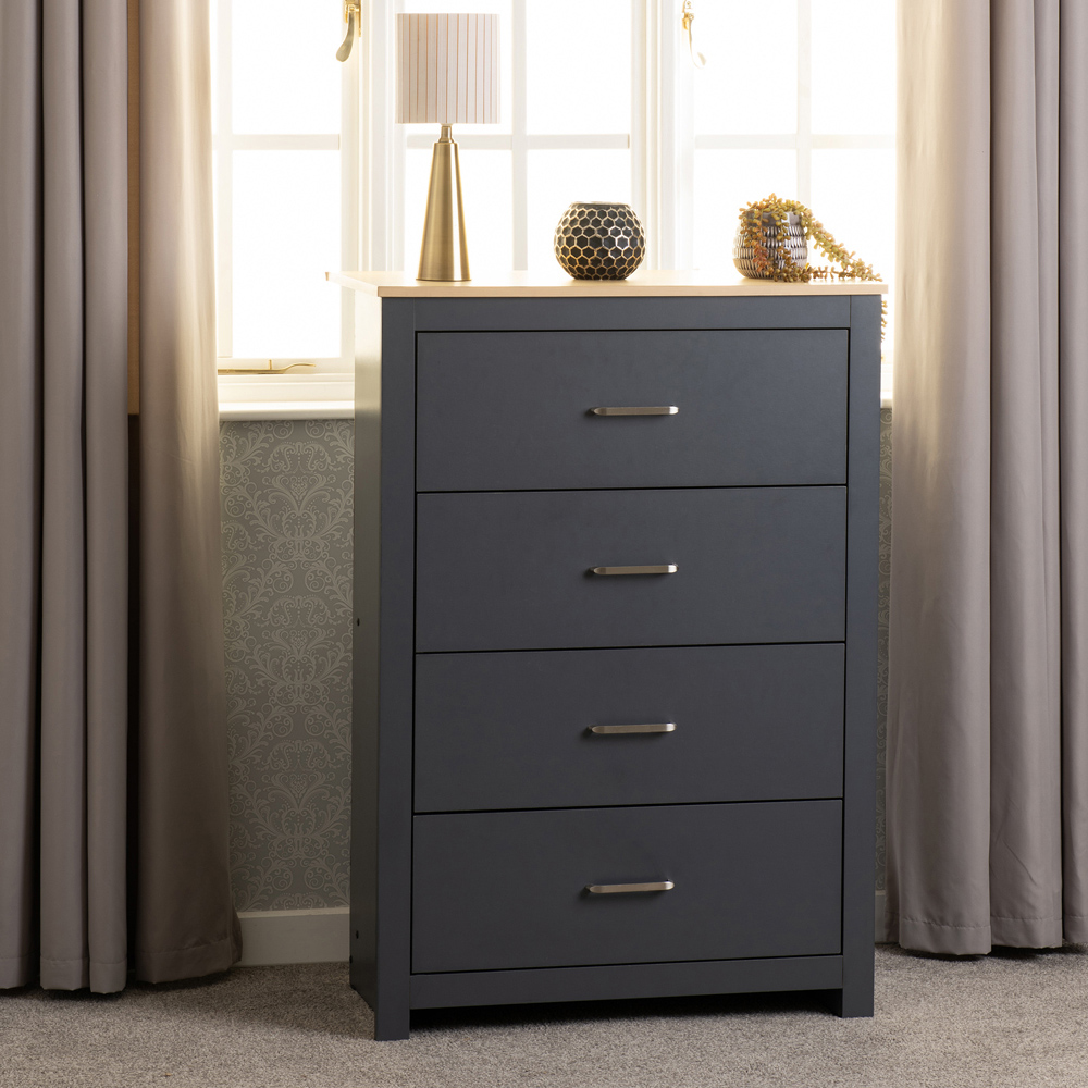 Seconique Portland 4 Drawer Grey and Oak Effect Chest of Drawers Image 9