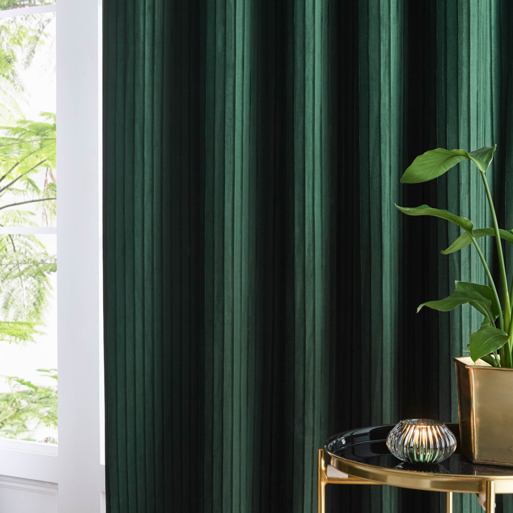 Paoletti Corinthian Green Velvet Eyelet Curtains 229 x 183cm Image 3