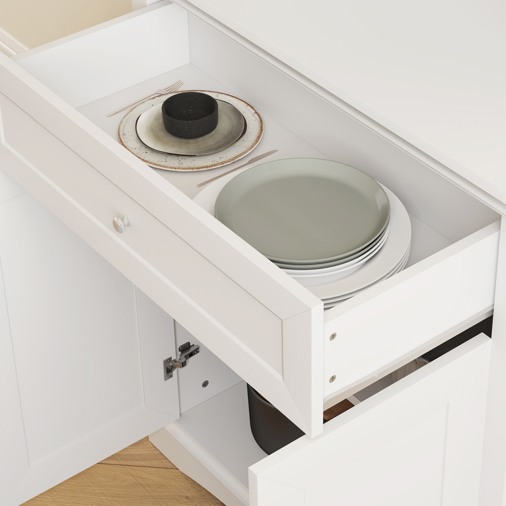 Portland 4 Door Single Drawer White Kitchen Storage Cabinet Image 3