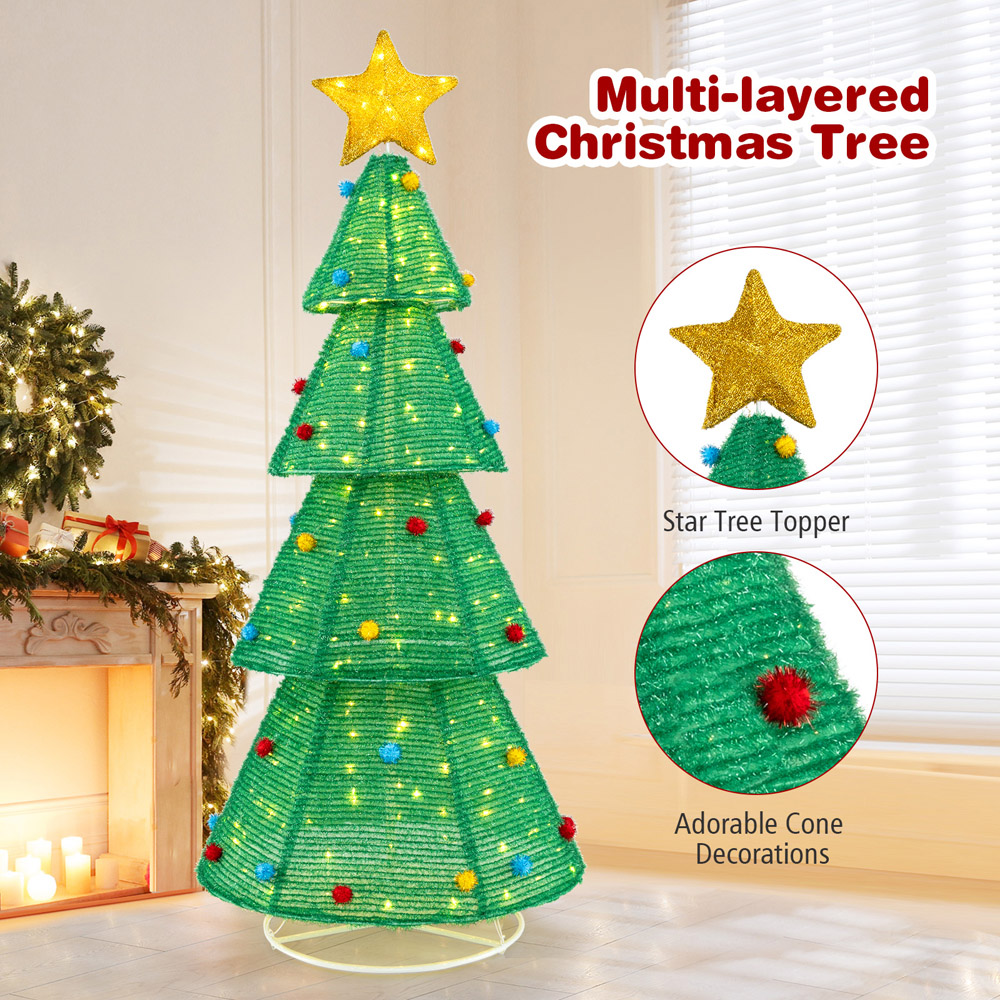 Costway 200 Warm LED Collapsible Pre-Lit Artificial Christmas Tree 6ft Image 5