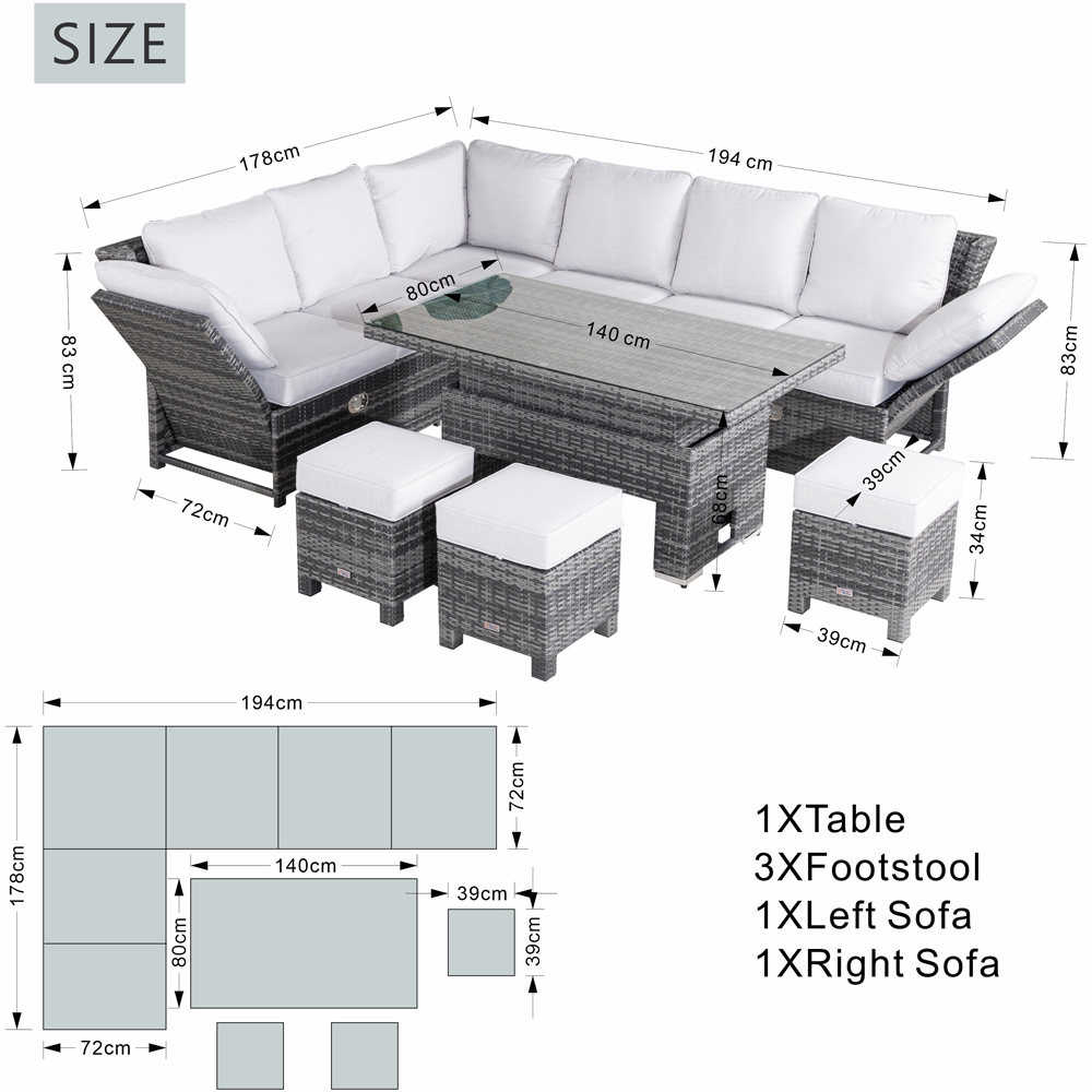 Direct Wicker Grey 8 Seater Rattan Garden Corner Sofa Set with Rising Table and Ottomans Image 9