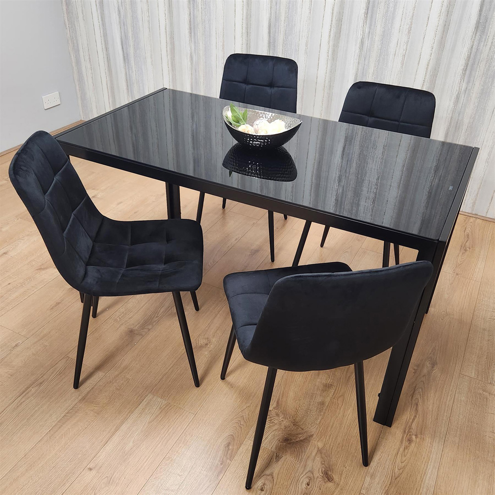 Kosy Koala 4 Seater Velvet Glass Dining Set Black Image 5