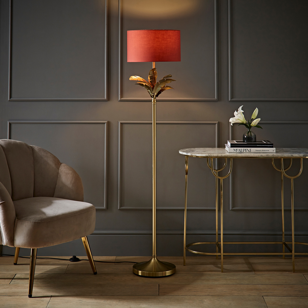 ValueLights Christina Rust Red and Gold Palm Leaf Single Stem Floor Lamp and Bulb Image 2