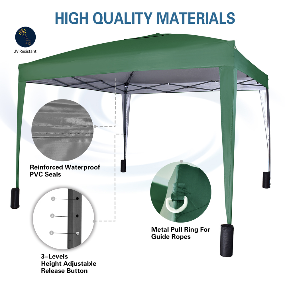 Green Pop Up Outdoor Canopy Tent with Removable Sidewalls 3 x 3m Image 5