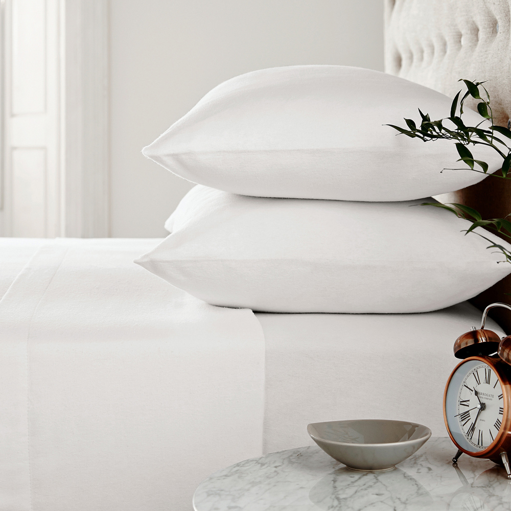 Helena Springfield King Size White Brushed Cotton Flat Bed Sheet Image 2