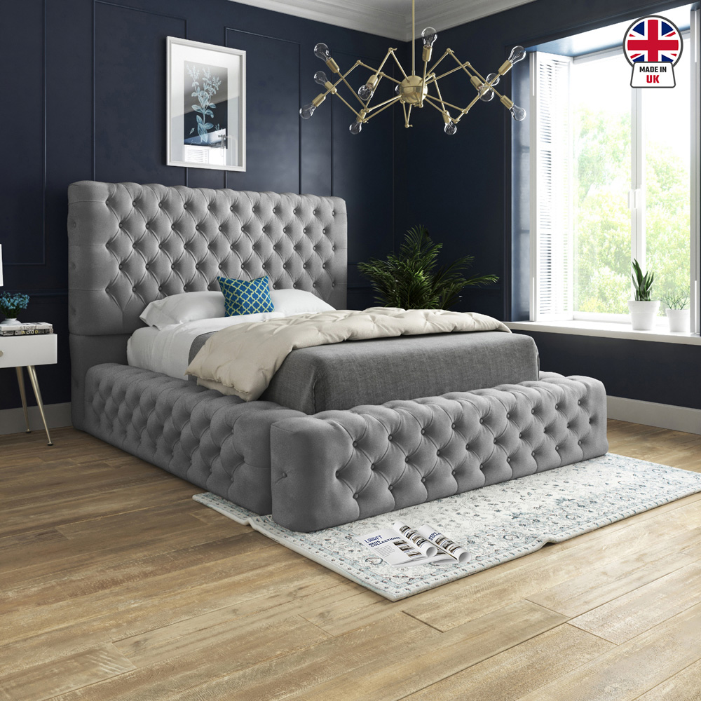 Grand Milan Grey Single Upholstered Bed Frame with Pleated Chesterfield Headboard Image 6