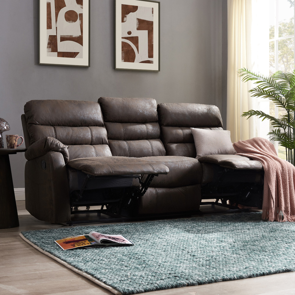 Home Detail Maxwell 3 Seater Brown Air Leather Manual Recliner Sofa Image 8