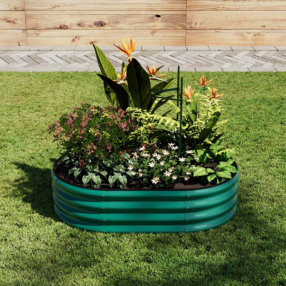 Living and Home Green Oval Galvanised Steel Raised Garden Bed with Flower Stand 120 x 80cm Image 7