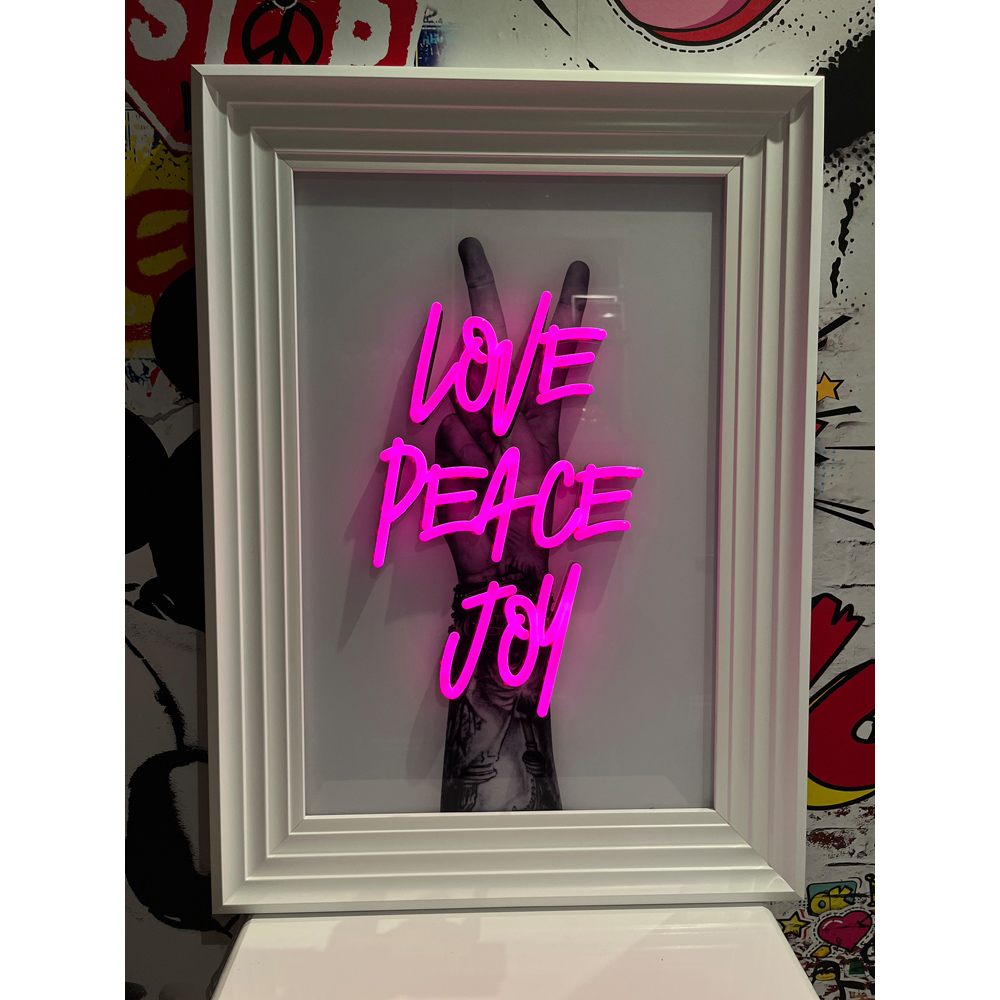 Splashbax Love Peace Joy White Premium Gallery Frame LED Neon Wall Art Image 4