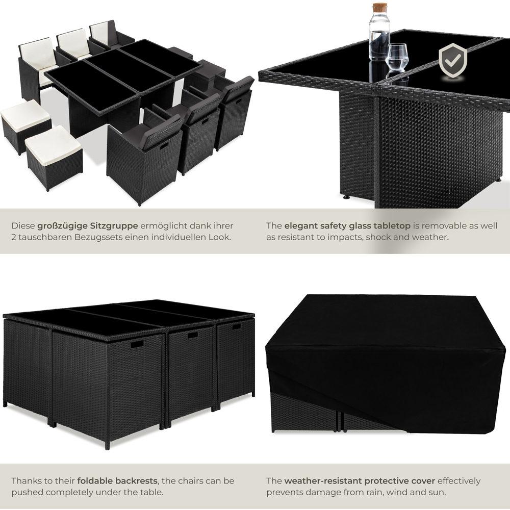 tectake New York 10 Seater Garden Dining Table Set Black Image 5