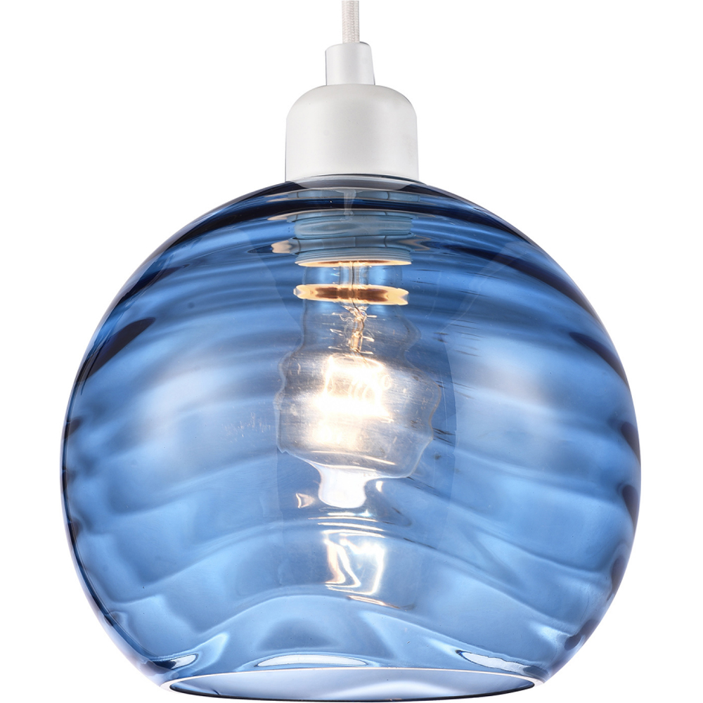 Happy Homewares Circular Ribbed Midnight Blue Glass Non Electric Pendant Shade Image 2